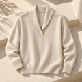 Women's Ribbed Knit V-Neck Sweater — Cream