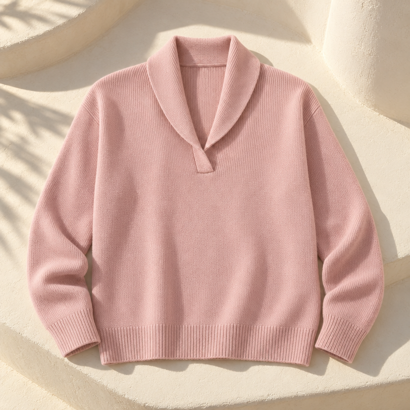 Women's Ribbed Knit V-Neck Sweater — Pink