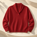 Women's Ribbed Knit V-Neck Sweater — Red