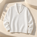 Women's Ribbed Knit V-Neck Sweater — White