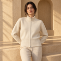 Structured Zip Knit Cardigan Sweater — White