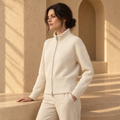 Structured Zip Knit Cardigan Sweater — White
