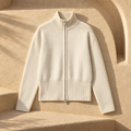 Structured Zip Knit Cardigan Sweater — White
