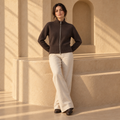 Structured Zip Knit Cardigan Sweater — Coffee
