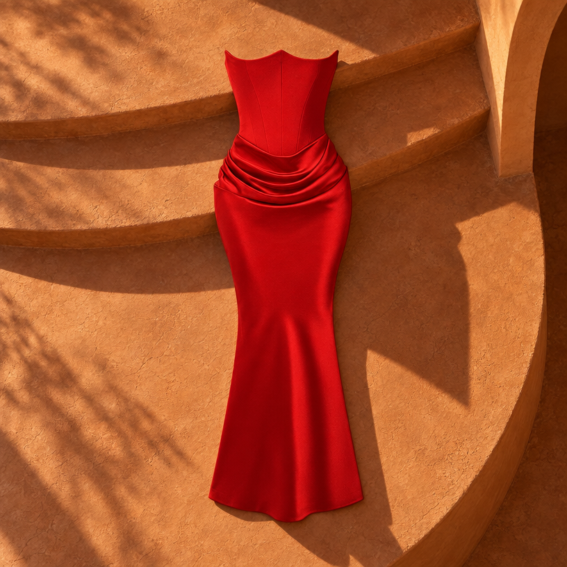Lara Corset Maxi Dress — RED