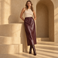 Leila Leather Pencil Skirt — Burgundy