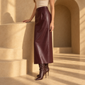 Leila Leather Pencil Skirt — Burgundy
