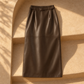 Leila Leather Pencil Skirt — Brown