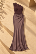 Maya Satin Maxi Dress — Brown
