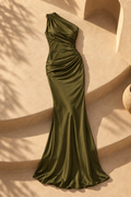 Maya Satin Maxi Dress — Green