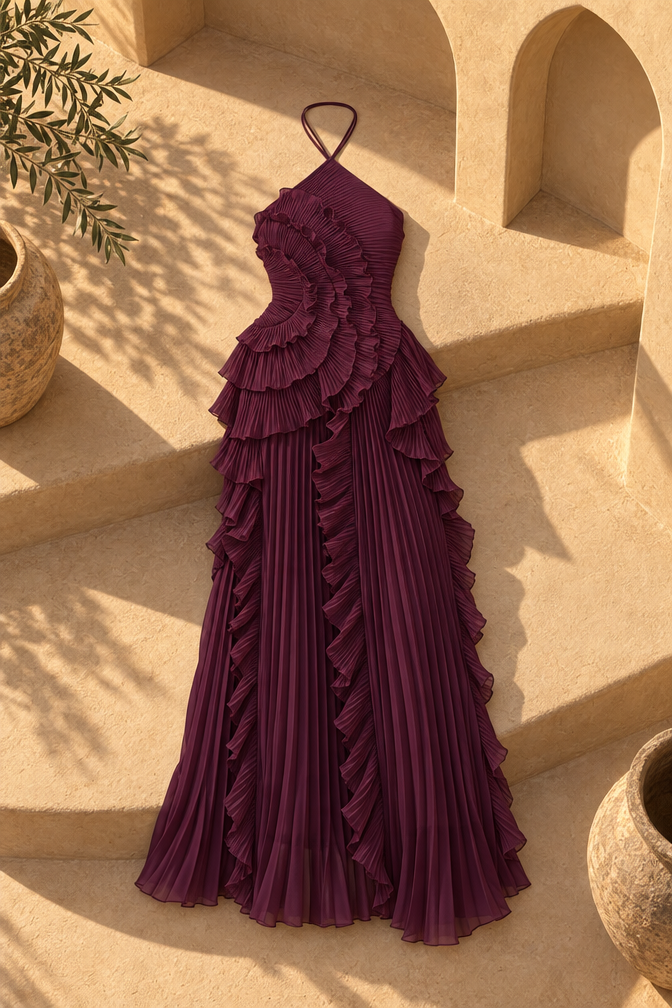 Vivienne Ruffle Maxi Dress — Plum