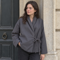 Women's Kimono Winter Jacket, Oversized Padded Long Sleeve — Grey
