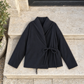Women's Kimono Winter Jacket, Oversized Padded Long Sleeve — Black