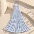 Floral Lace Corset Maxi Dress — Sky Blue