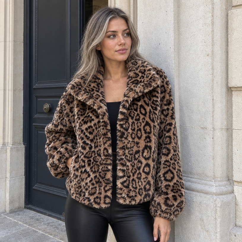 Brown Leopard Faux Fur Jacket
