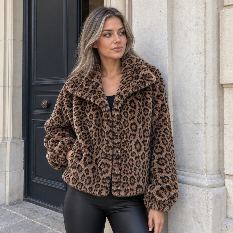 Brown Leopard Faux Fur Jacket