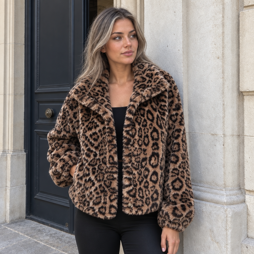 Brown Leopard Faux Fur Jacket