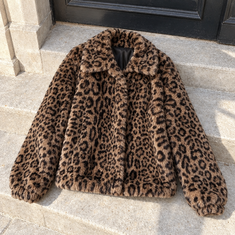 Brown Leopard Faux Fur Jacket