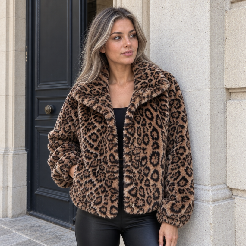 Brown Leopard Faux Fur Jacket