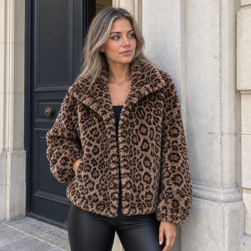 Brown Leopard Faux Fur Jacket
