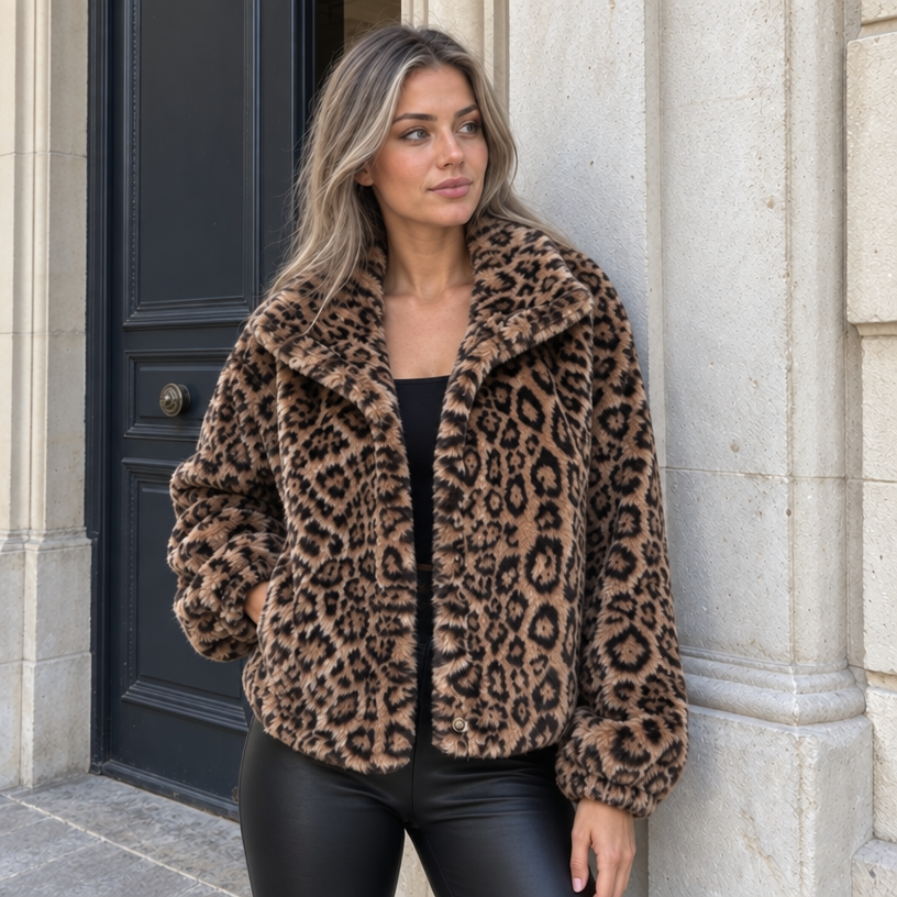 Brown Leopard Faux Fur Jacket