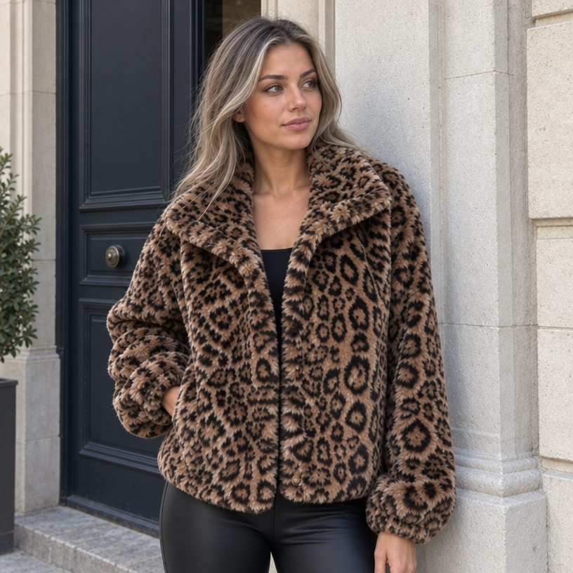 Brown Leopard Faux Fur Jacket