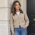 Beige Knit Zip-Through Cardigan Sweater
