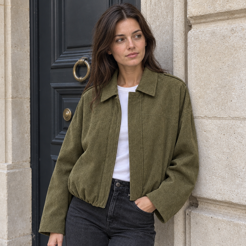 Aleksandra Suede Bomber Jacket — Green