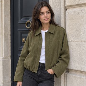 Aleksandra Suede Bomber Jacket — Green