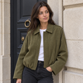 Aleksandra Suede Bomber Jacket — Green