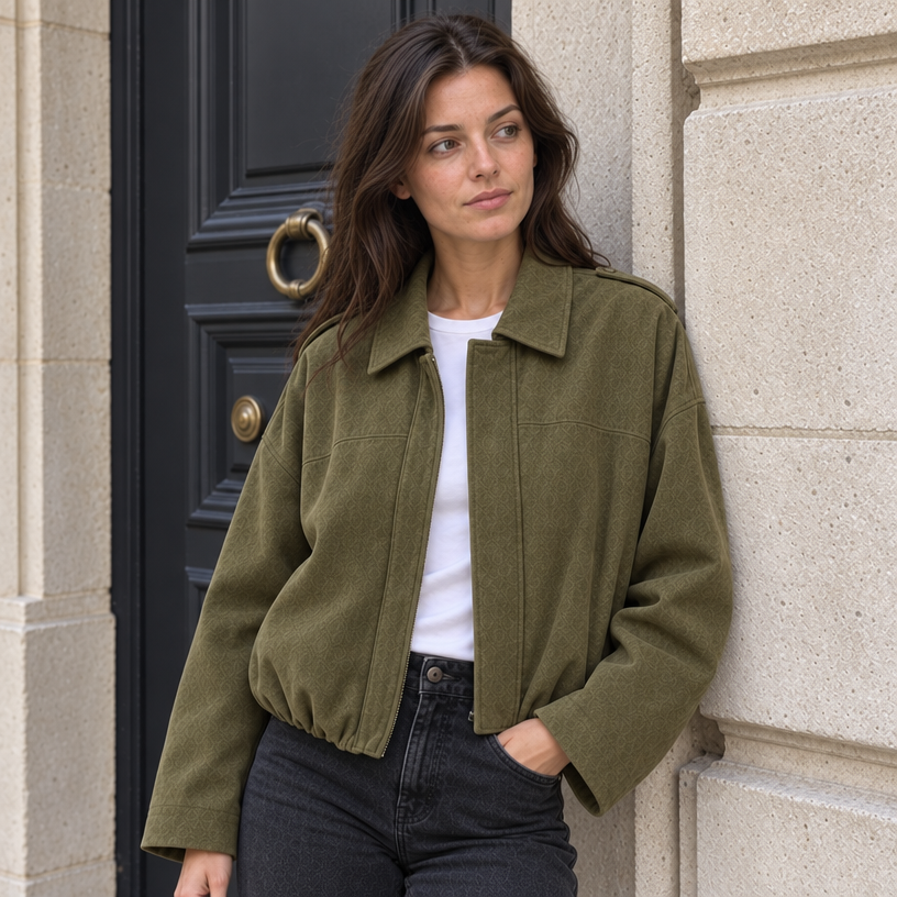 Aleksandra Suede Bomber Jacket — Green
