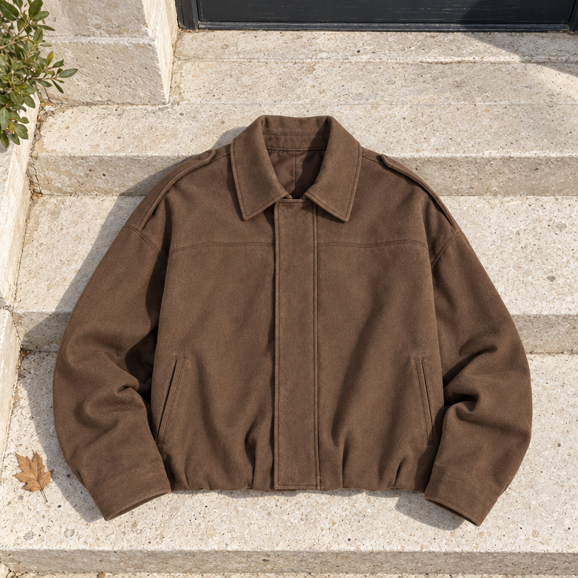 Aleksandra Suede Bomber Jacket — Brown