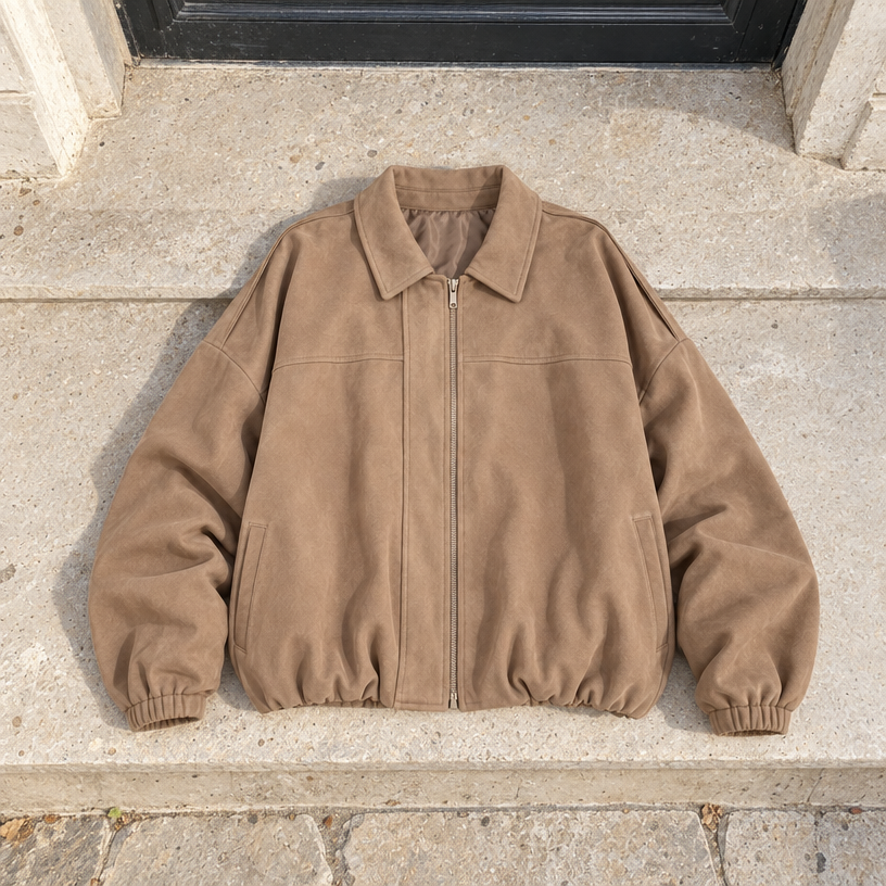 Aleksandra Suede Bomber Jacket — Khaki
