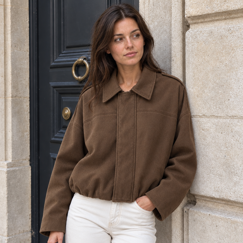 Aleksandra Suede Bomber Jacket — Brown