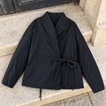 Women's Kimono Winter Jacket, Oversized Padded Long Sleeve — Black