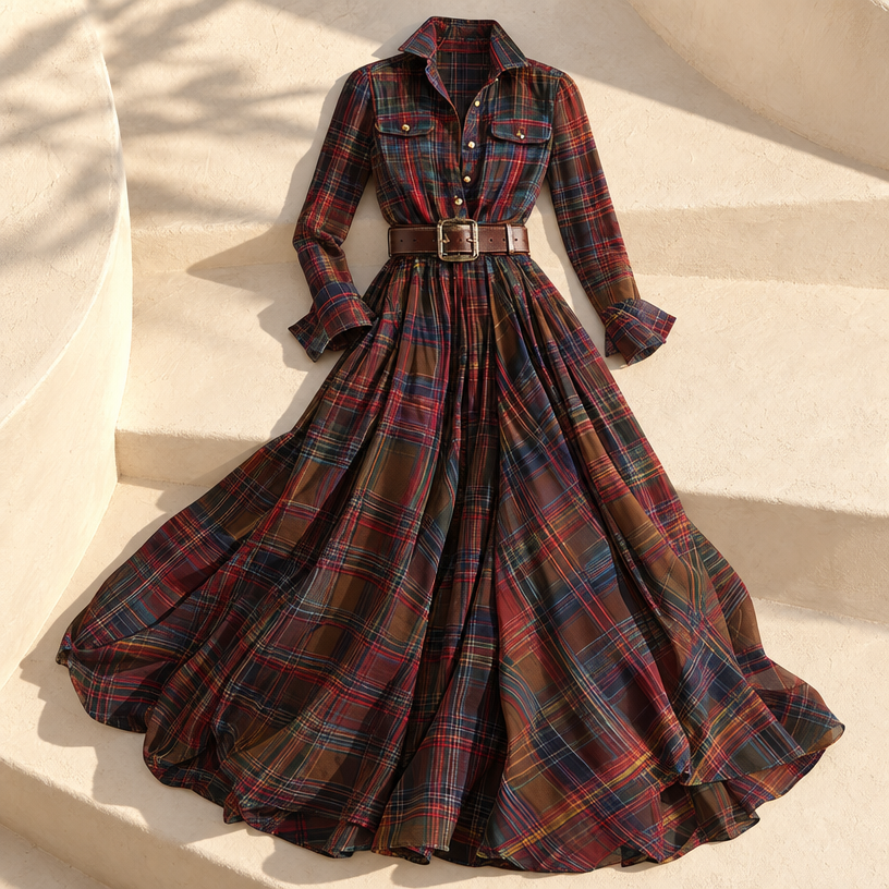 Ayleen Belted Button-Up Shirt Dress — Dark Brown