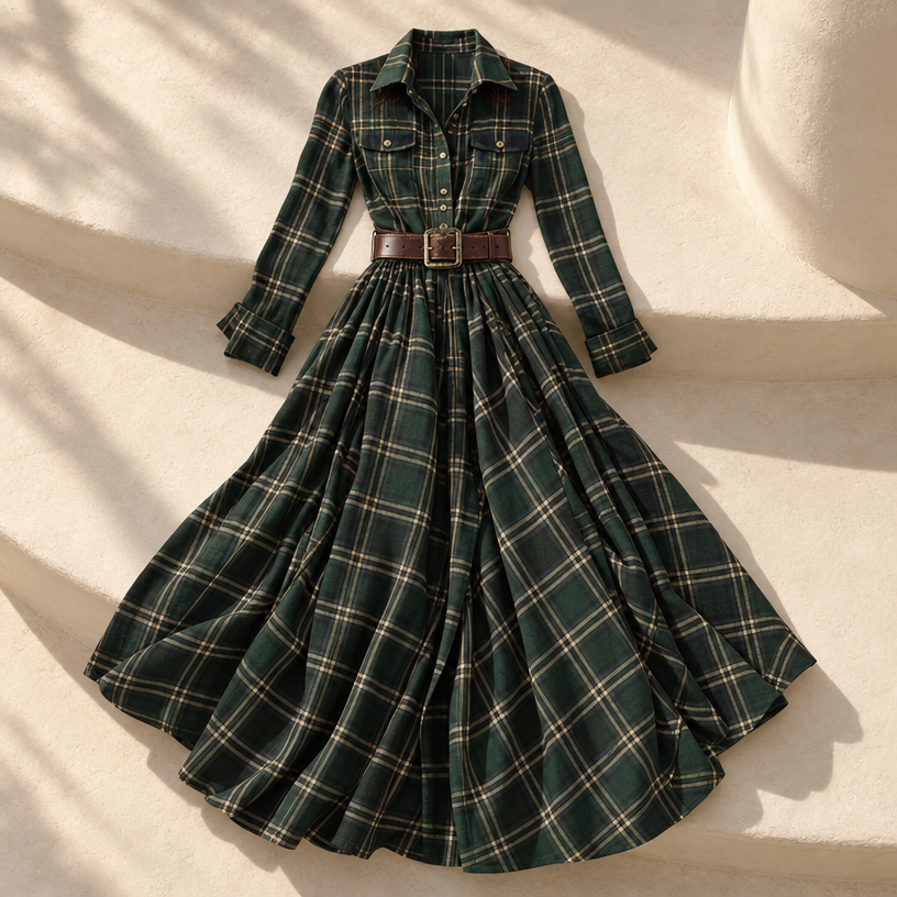 Ayleen Belted Button-Up Shirt Dress — Green