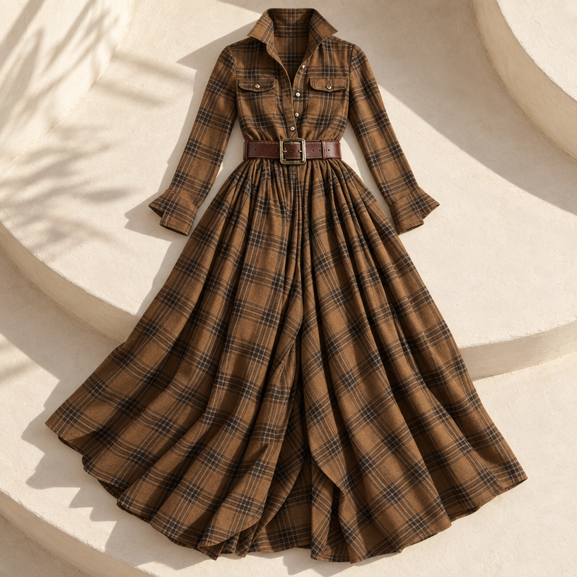 Ayleen Belted Button-Up Shirt Dress — Brown