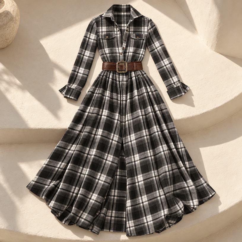 Ayleen Belted Button-Up Shirt Dress — Black