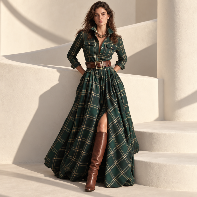 Ayleen Belted Button-Up Shirt Dress — Green