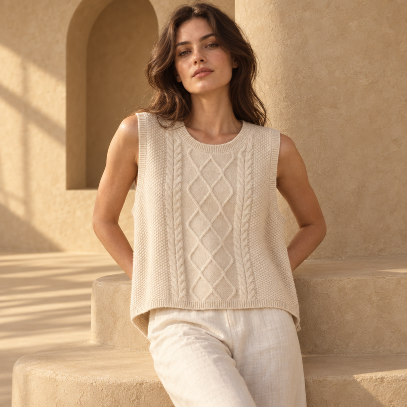 Clarice Sleeveless Vest — Beige