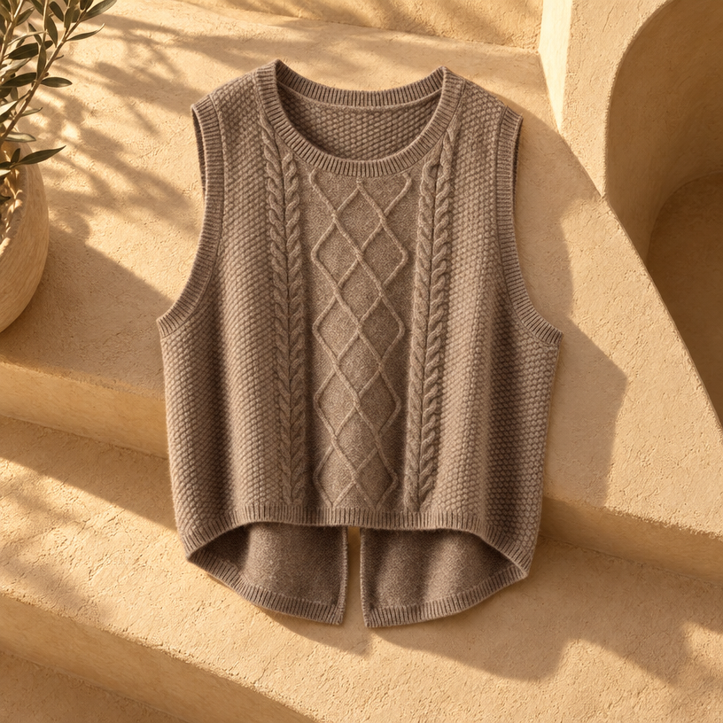 Clarice Sleeveless Vest — Camel