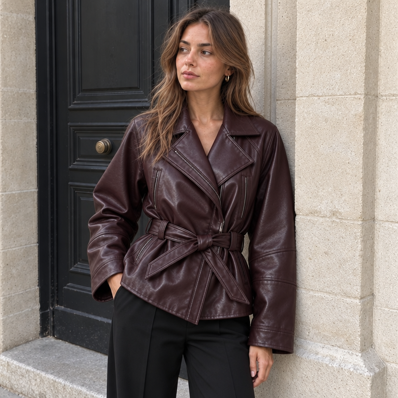 Valeria Leather Jacket — Wine Red