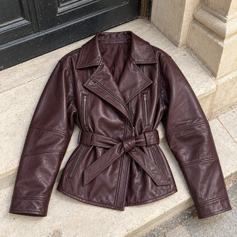Valeria Leather Jacket — Wine Red