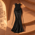 Strapless Satin Maxi Dress with Sweetheart Neckline — Black