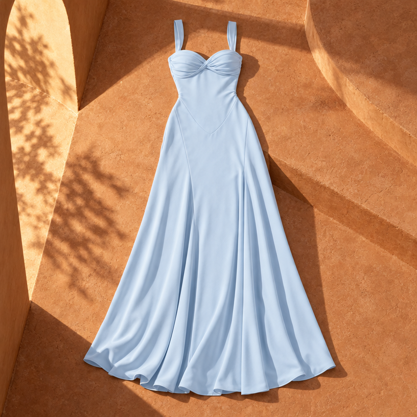 Lace-Up Maxi Dress with Sweetheart Neckline — Sky Blue