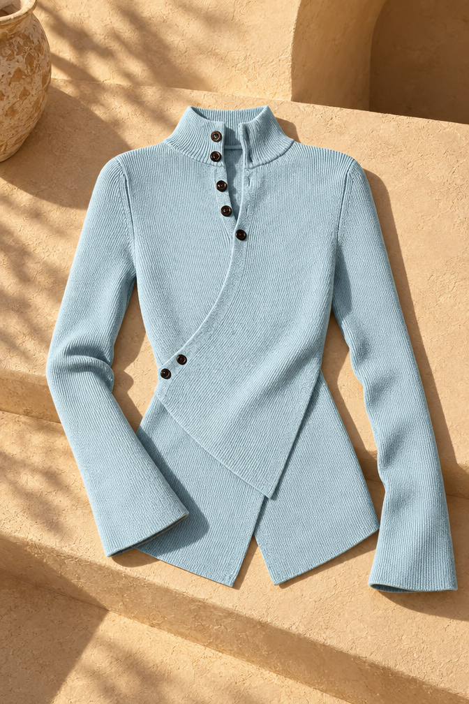 Isabella Asymmetrical Button-Up Sweater — Blue