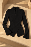 Isabella Asymmetrical Button-Up Sweater — Black