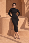 Black Long Sleeve Bodycon Midi Dress