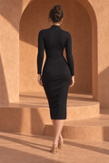 Black Long Sleeve Bodycon Midi Dress